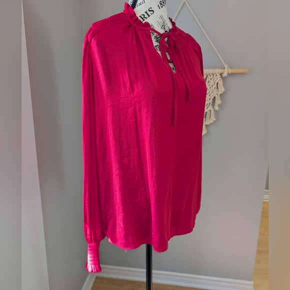 Maison D’Amelie Tops - Chic Fuchsia Women's Blouse Medium High Neck Tie